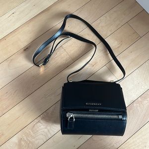 Givenchy Patent Calfskin Mini Pandora Box Crossbody Bag, black, made in Italy